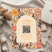 qr code Roze Geel Sinaasappel Wildflowers Bruiloft Informatiekaartje