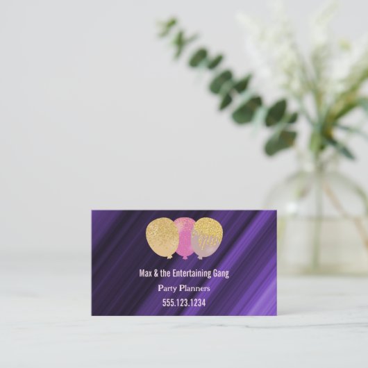 QR Code & Roze Glitter Ballons Party Planner Visitekaartje (Staand voorkant)