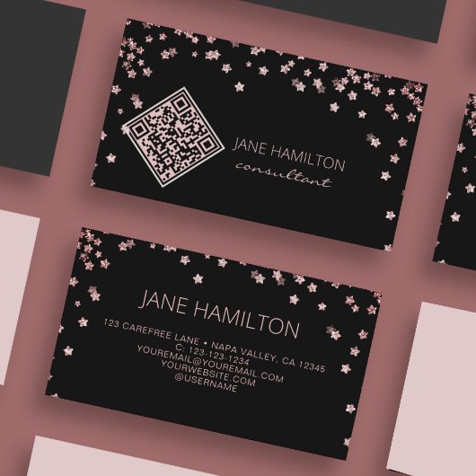 QR-code Roze glitter Modern Visitekaartje
