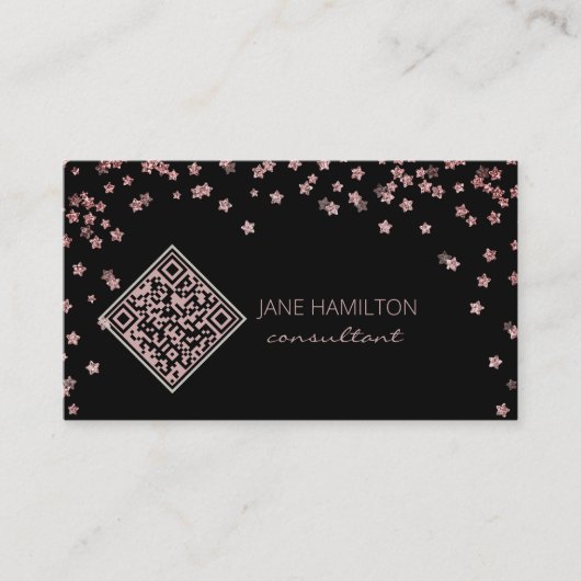 QR-code Roze glitter Modern Visitekaartje (Voorkant)