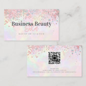 QR Code Roze Goud Glitter Holografisch Roze Schoon Visitekaartje (Voorkant / Achterkant)