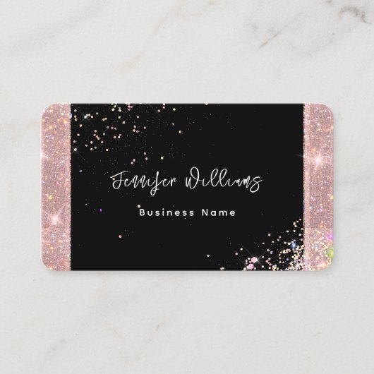QR Code Roze Goud Glitter Trendy Zwart Visitekaartje (Voorkant)