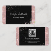 QR Code Roze Goud Glitter Trendy Zwart Visitekaartje (Voorkant / Achterkant)
