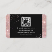 QR Code Roze Goud Glitter Trendy Zwart Visitekaartje (Achterkant)