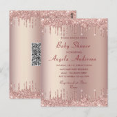 QR Code Roze Gouden Babyshower Uitnodiging Sjabloo (Voorkant / Achterkant)