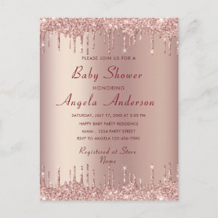 QR Code Roze Gouden Babyshower Uitnodiging Sjabloo