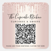 QR Code Roze Gouden Glitter Drips Zakelijke Naam Vierkante Sticker (Voorkant)