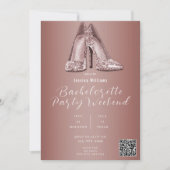 QR CODE Roze Gouden Glitter Schoenen Bachelorette- Kaart (Voorkant)