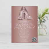 QR CODE Roze Gouden Glitter Schoenen Bachelorette- Kaart (Staand voorkant)