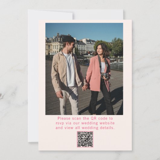QR Code Roze grillige Bright Retro Fotobruiloft Kaart (Achterkant)