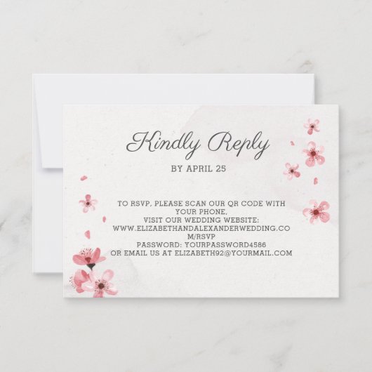 QR Code Roze kerry blossom chic floral bruiloft RSVP Kaartje (Voorkant)