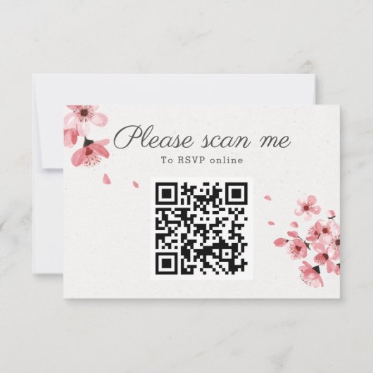 QR Code Roze kerry blossom chic floral bruiloft RSVP Kaartje (Achterkant)