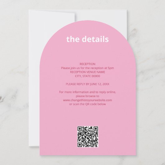QR Code Roze Magenta Alles in één huwelijksuitnodi Kaart (Achterkant)