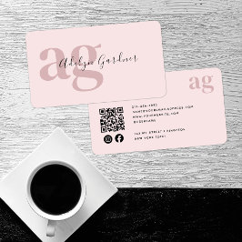 QR Code Roze Monogram Script Social Media Visitekaartje