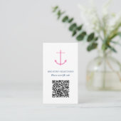QR-code Roze Navy Nautical Vrijgezellenfeest Regis Informatiekaartje (Staand voorkant)