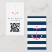 QR-code Roze Navy Nautical Vrijgezellenfeest Regis Informatiekaartje (Voorkant / Achterkant)
