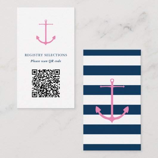 QR-code Roze Navy Nautical Vrijgezellenfeest Regis Informatiekaartje (Voorkant / Achterkant)