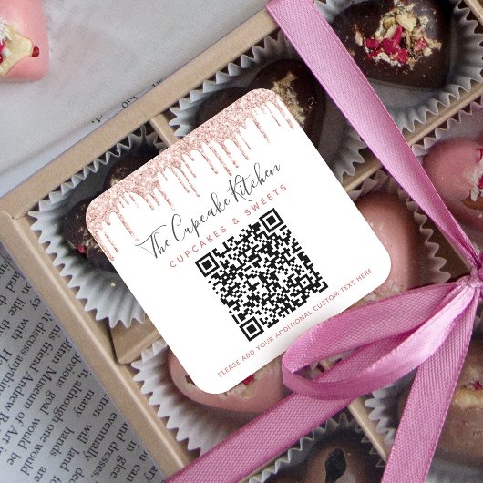 QR Code Roze Rose Gold Glitter Drivers Bedrijfsnaa Vierkante Sticker