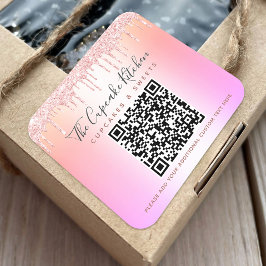 QR-code Roze roze roze druppelaar regenboogombre n Vierkante Sticker