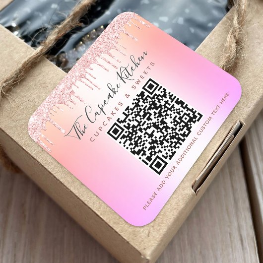 QR-code Roze roze roze druppelaar regenboogombre n Vierkante Sticker