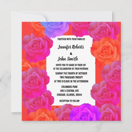 QR Code Roze Sinaasappel Paarse Bloemen Rozen brui (Voorkant)