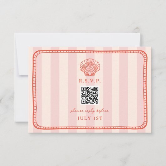 QR Code Roze Streep Shell Bruiloft QR RSVP (Voorkant)