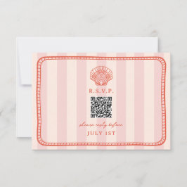 QR Code Roze Streep Shell Bruiloft QR RSVP Kaartje