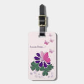 QR Code Roze Vlinder Groene Paarse Bloem Doodle Bagagelabel (Voorkant verticaal)