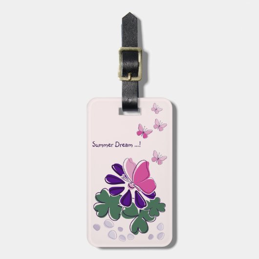 QR Code Roze Vlinder Groene Paarse Bloem Doodle Bagagelabel (Voorkant verticaal)