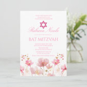 QR Code Roze Waterverf Bloemrijke Bat Mitzvah  Kaart (Staand voorkant)