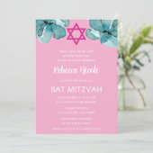 QR-code Roze Waterverf Bloemstuk Bat Mitzvah Kaart (Staand voorkant)