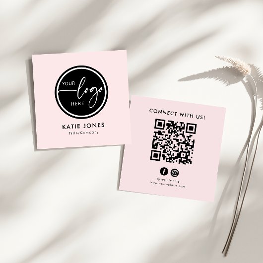 QR-code Roze Wit Aangepaste Logo Neem contact met Vierkante Visitekaartje