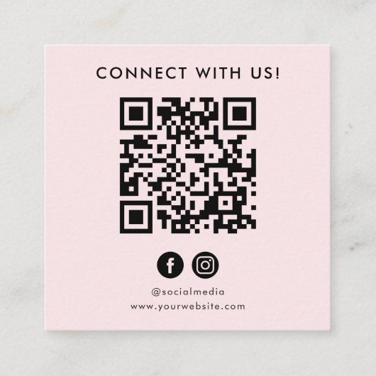 QR Code Roze Wit Aangepaste Logo Verbind met ons Vierkante Visitekaartje (Achterkant)