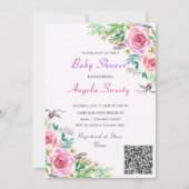 QR Code Rozen Baby shower Uitnodiging (Voorkant)