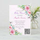 QR Code Rozen Baby shower Uitnodiging (Staand voorkant)