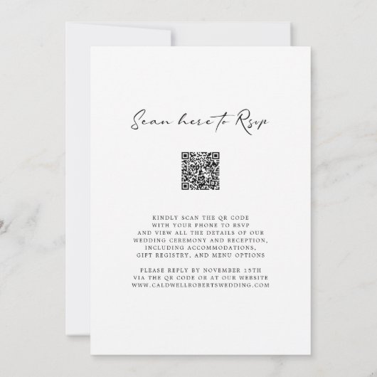 QR Code Rozen en pine Calligraphy Winter Wedding Kaart (Achterkant)