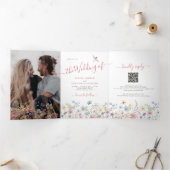 QR-code RSVP alles in één bloemenbruiloft Drieluik Uitnodiging (Binnen)