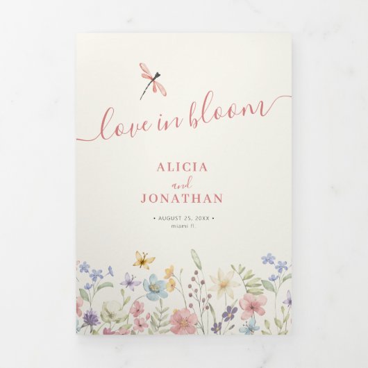 QR-code RSVP alles in één bloemenbruiloft Drieluik Uitnodiging (Cover)