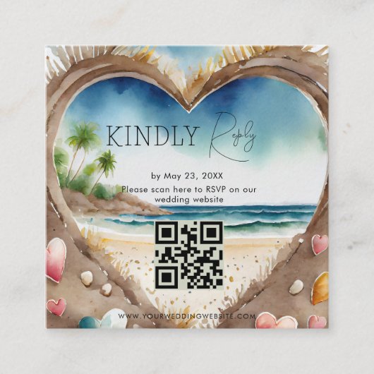QR-code RSVP Beach Ocean Tropical Wedding Insert Informatiekaartje (Voorkant)
