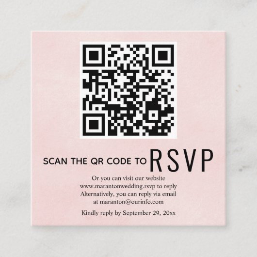QR-code RSVP bevlekte zachte roze bruiloft Informatiekaartje (Voorkant)