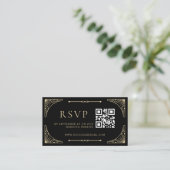 Qr Code RSVP Black Elegant Deco Gold Retro Weddens Informatiekaartje (Staand voorkant)