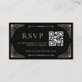 Qr Code RSVP Black Elegant Deco Gold Retro Weddens Informatiekaartje (Voorkant)