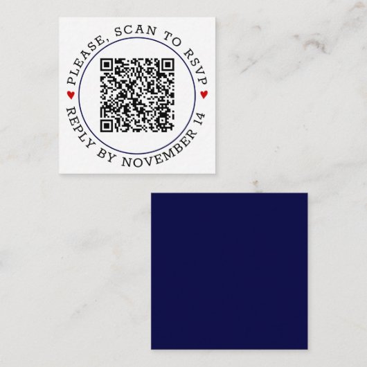 QR-code RSVP blauwe grens en bruiloft Informatiekaartje (Voorkant / Achterkant)