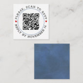 QR-code RSVP blauwe grens en bruiloft met hart Informatiekaartje (Voorkant / Achterkant)
