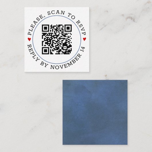 QR-code RSVP blauwe grens en bruiloft met hart Informatiekaartje (Voorkant / Achterkant)