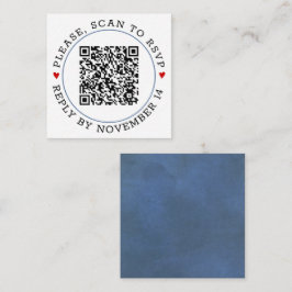 QR-code RSVP blauwe grens en bruiloft met hart Informatiekaartje
