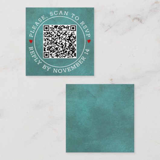 QR-code RSVP blauwgroen blauw bevlekt en bruiloft  Informatiekaartje (Voorkant / Achterkant)
