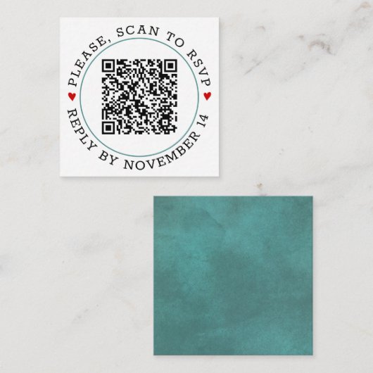 QR-code RSVP blauwgroen blauwe grens en bruiloft m Informatiekaartje (Voorkant / Achterkant)