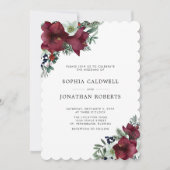 QR Code RSVP Bourgondië Bloemen Winter Bruiloft Kaart (Voorkant)