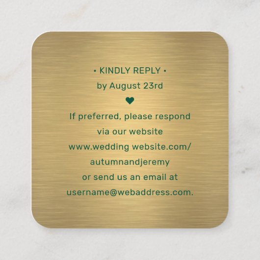 QR-code RSVP bruiloft — Groene goudbehuizing met d Vierkante Visitekaartje (Achterkant)